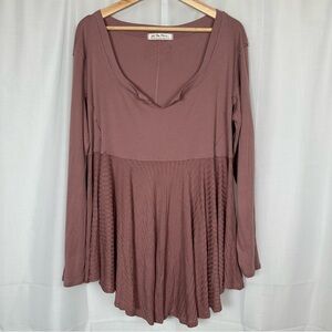 We The Free Babydoll Tunic Women XL Clover Split-Neck Antique Oak Oversized Boho